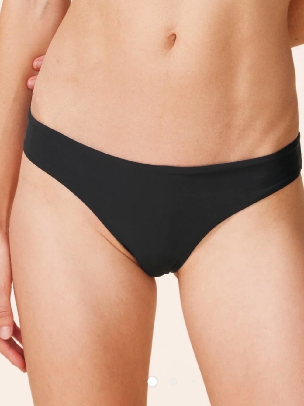 Unsubscribed Black Minimal Bikini Bottom with back rushing size Large. NWT